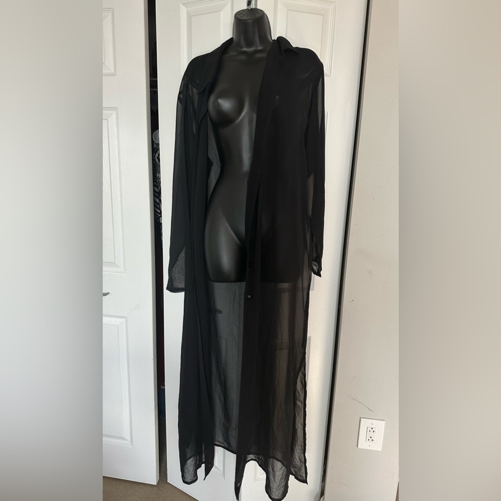 Sun Streak by Newport News - *Plus Size* Black sheer duster - Size 2X